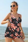 V Neck One Piece Skirt Front Cross Swimdress