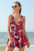 V Neck One Piece Skirt Front Cross Swimdress