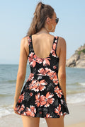 V Neck One Piece Skirt Front Cross Swimdress