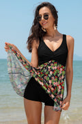 Twist Front Mesh Printing Swimdress