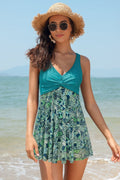 Twist Front Mesh Printing Swimdress