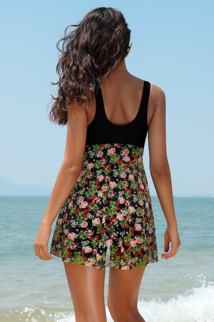 Twist Front Mesh Printing Swimdress