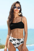 Women Bandeau High Waist Bikini Twist Front Lace Up Swimsuit