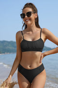 SHEKINI Shirred Bandeau Ruched High Waisted Bikini