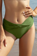 Twist Front Mid-waist Solid Bikini Bottoms