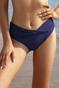 Twist Front Mid-waist Solid Bikini Bottoms