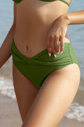 Twist Front Mid-waist Solid Bikini Bottoms