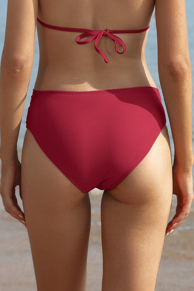 Twist Front Mid-waist Solid Bikini Bottoms