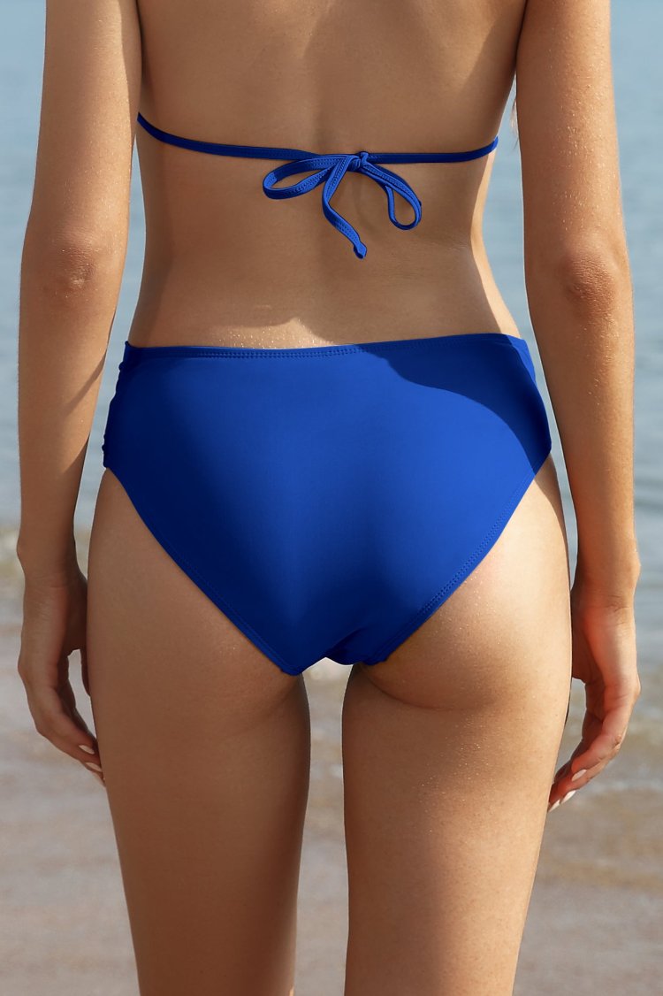 Twist Front Mid-waist Solid Bikini Bottoms