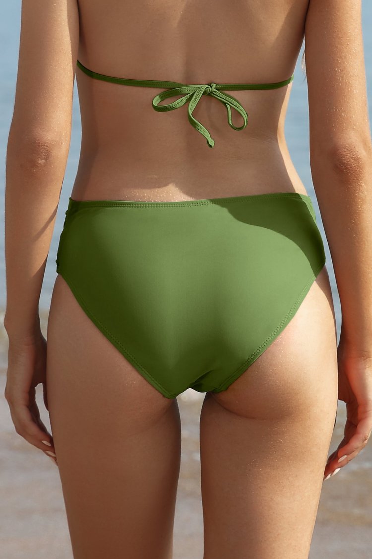 Twist Front Mid-waist Solid Bikini Bottoms