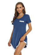 Women Short Sleeve Lace Nightdress Round Neck Sleepwear