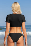 Knot Front Short Sleeve Crew Neck Bikini