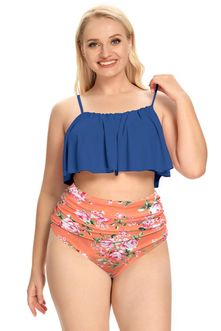 Ruffle High Waisted Ruched Plus Size Two Piece Swimsuits