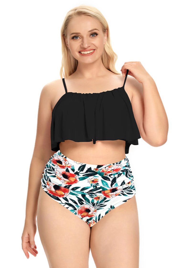 Ruffle High Waisted Ruched Plus Size Two Piece Swimsuits