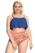 Ruffle High Waisted Ruched Plus Size Two Piece Swimsuits