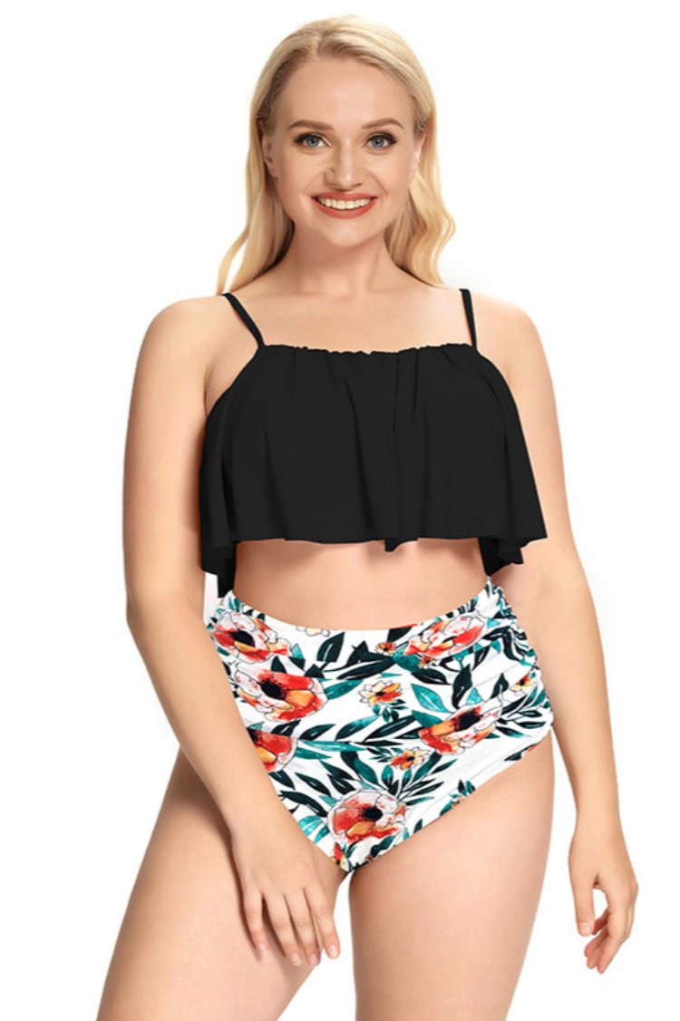 Ruffle High Waisted Ruched Plus Size Two Piece Swimsuits