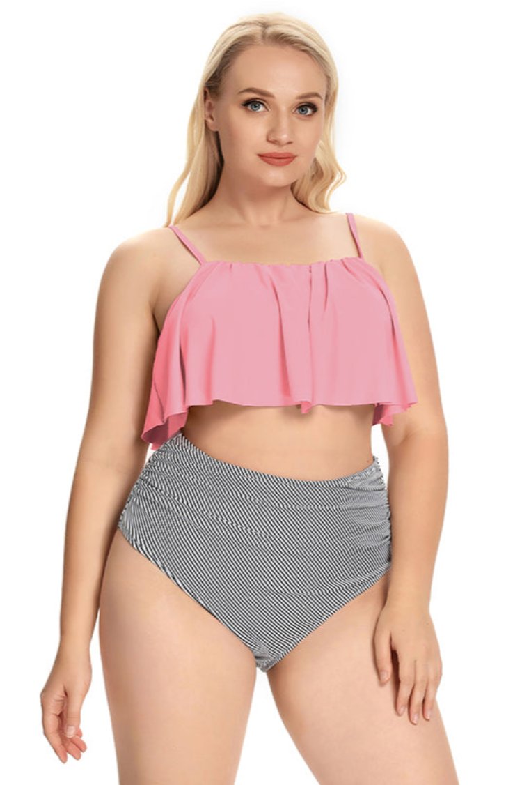 Ruffle High Waisted Ruched Plus Size Two Piece Swimsuits