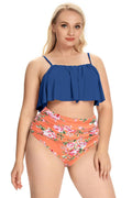 Ruffle High Waisted Ruched Plus Size Two Piece Swimsuits