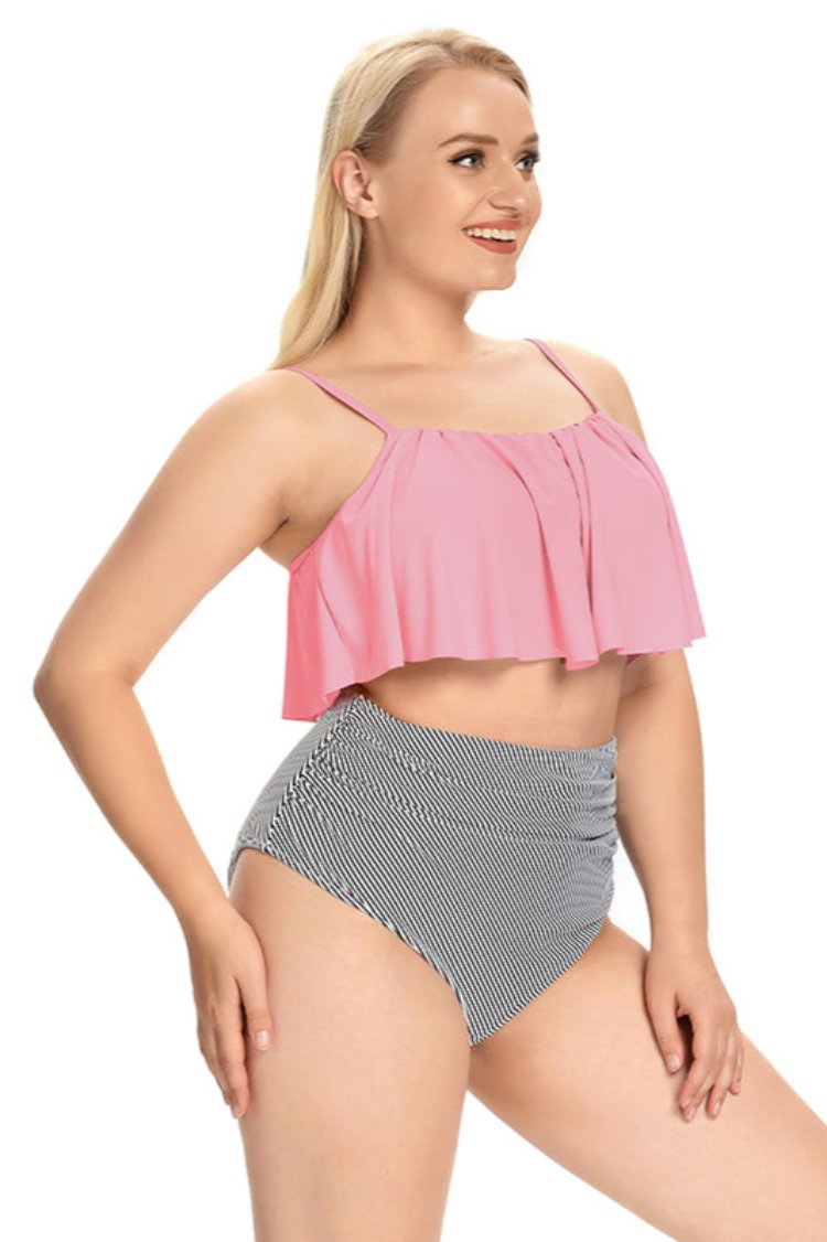 Ruffle High Waisted Ruched Plus Size Two Piece Swimsuits