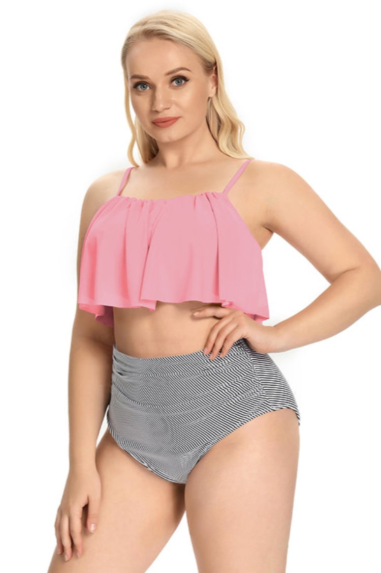 Ruffle High Waisted Ruched Plus Size Two Piece Swimsuits