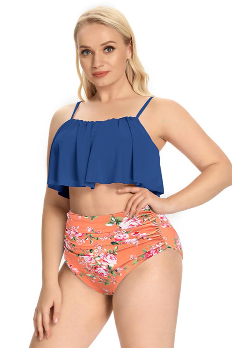 Ruffle High Waisted Ruched Plus Size Two Piece Swimsuits