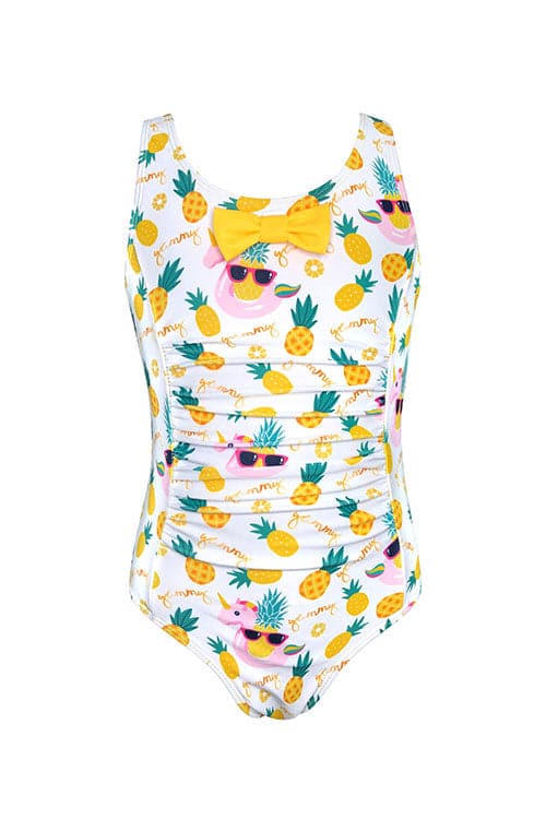 SHEKINI Pineapple Flamingo Ruched Kids Girl Swimsuits