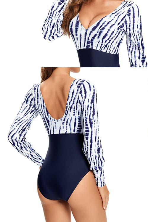 Long Sleeve Zipper Rash Guard One Piece Swimsuit UV Protection