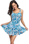 Crossover Ruched Swimming Skirt Printing Swimdress | Shekini