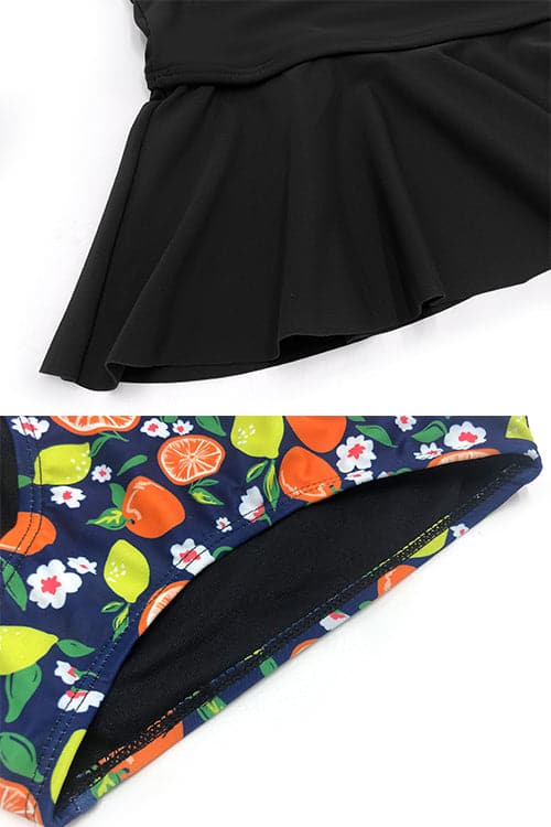 Floral Print Flounce Ruffled Tankini Bikini Sets Girl Swimsuit