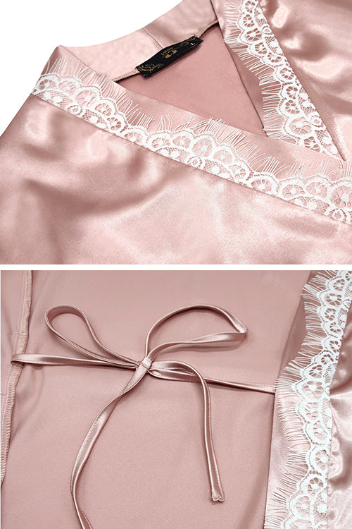 SHEKINI Satin Silk Lace Robes Pajamas Set