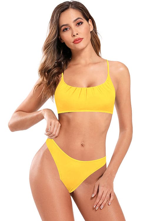 SHEKINI Women Scoop Neckline Bikini Crop Ruched Two Piece Swimsuit