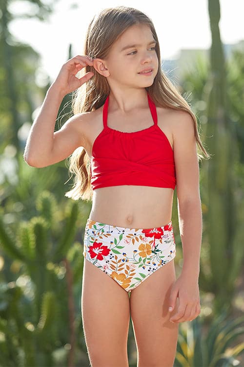 SHEKINI Girls Two Piece Swimsuits Crisscross Front Kids Halter Bikini