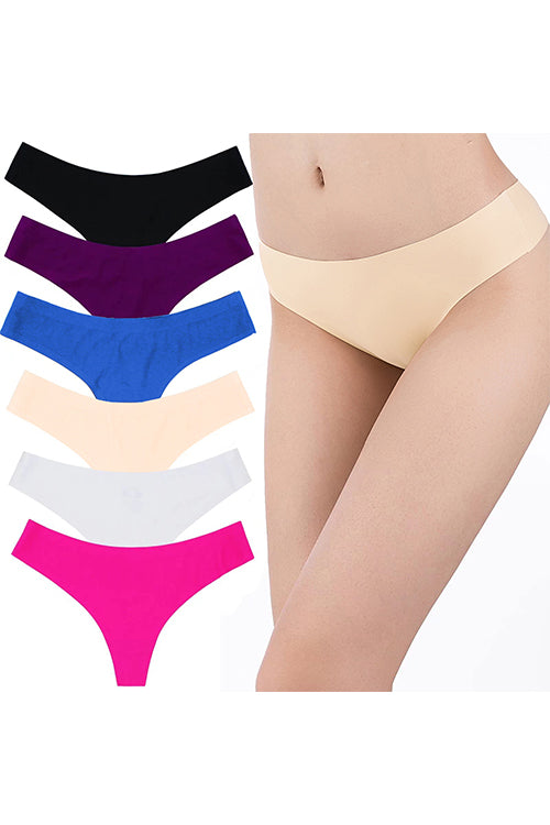 SHEKINI Seamless Invisible Brief Solid Color Thong Panties 4 Pack 6 Pack