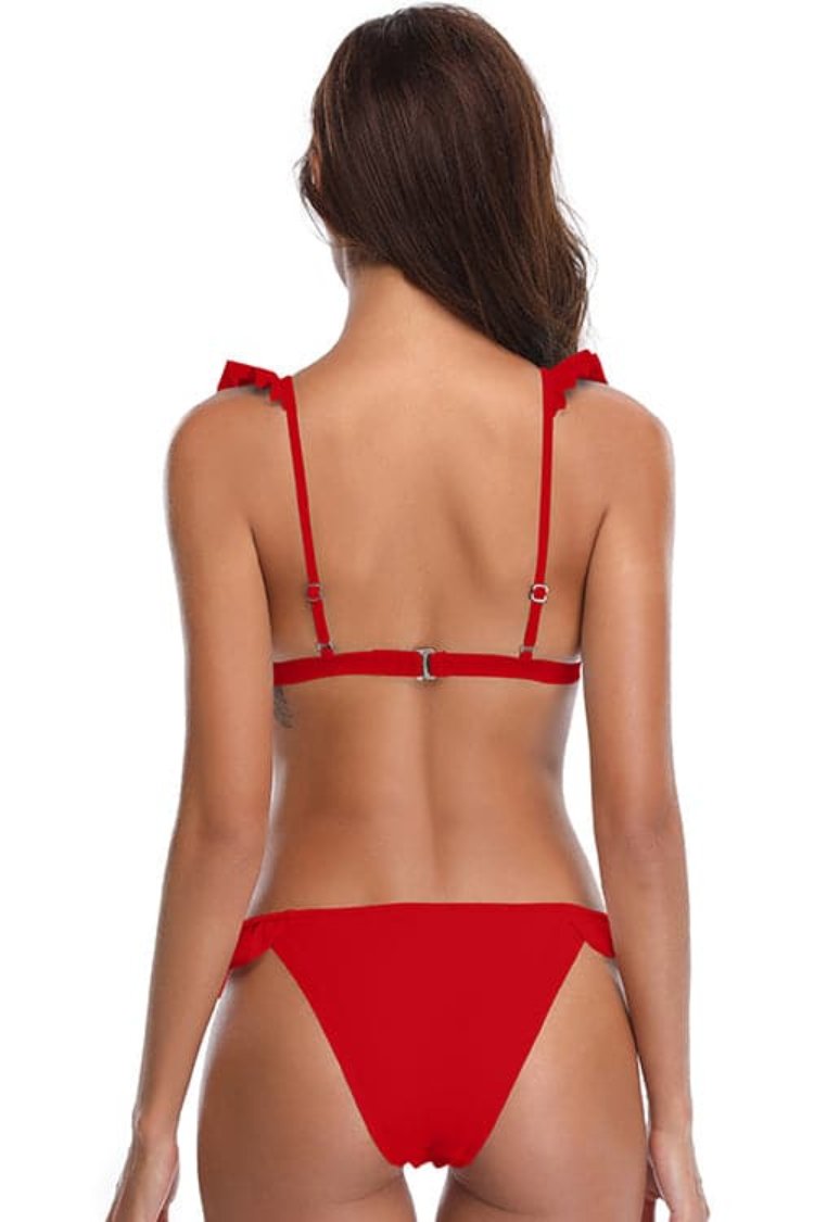 Ruffles Flounce Cute Solid Low Waist Bikini | SHEKINI