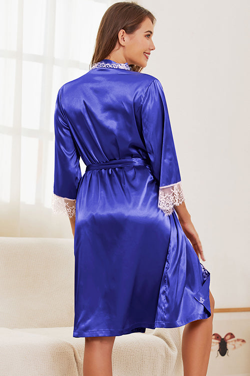 SHEKINI Satin Silk Lace Robes Pajamas Set