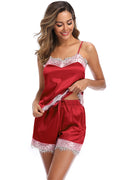 SHEKINI Lace Silky Satin Short Pajama Set