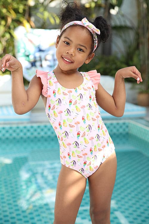 SHEKINI Cute  Strawberry Ruffle Kids Girl's One Piece Swimsuits 