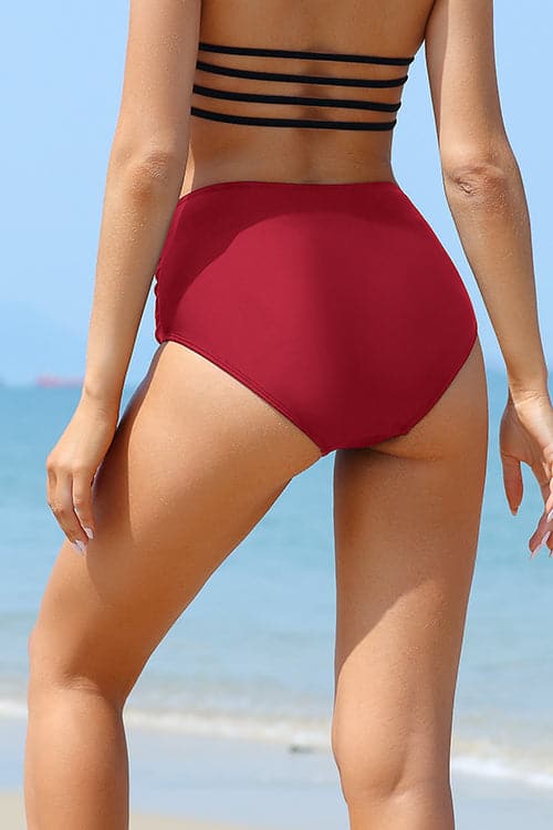 SHEKINI Retro High Waisted Ruched Side Bikini Bottom
