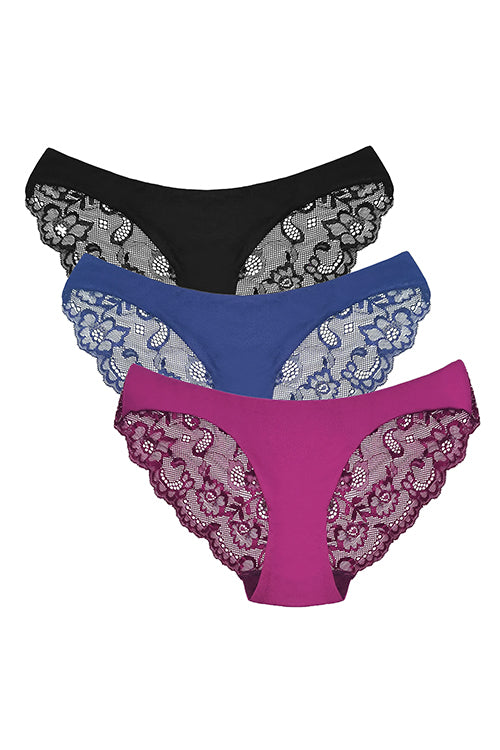 SHEKINI Hipster Briefs Lace Solid Color Panties 3 Pack