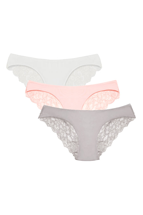 SHEKINI Lace Trim Solid Color Panties 3 Pack