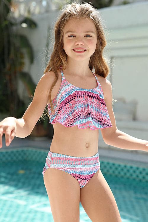 Girls Two Piece Swimsuits Printing Flounce Bathing Suits