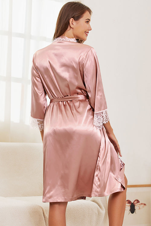 SHEKINI Satin Silk Lace Robes Pajamas Set