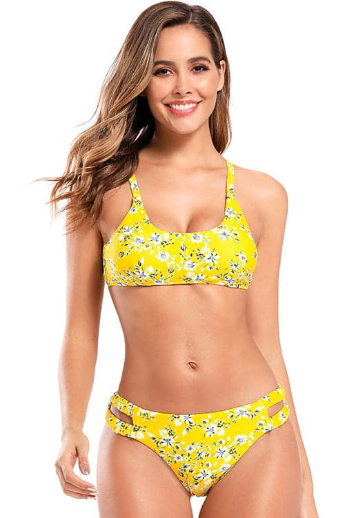 Square Collar Cutout Low Waist Sexy Bikini | SHEKINI