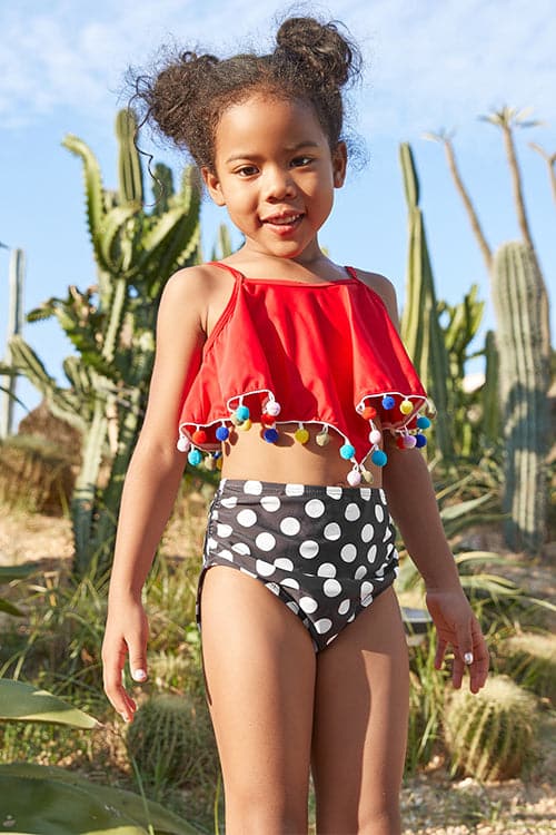 SHEKINI Girls Two Piece Swimsuits Ruffle Flounce Pom Poms Bikini