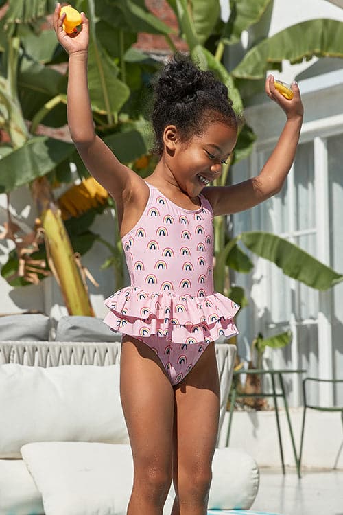 SHEKINI Kids Girls One-pieces Ruched Printed Swimsuits