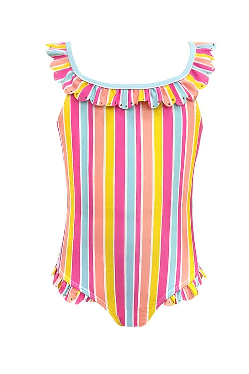 SHEKINI Baby Stripe Ruffle Girls One Piece Swimsuits