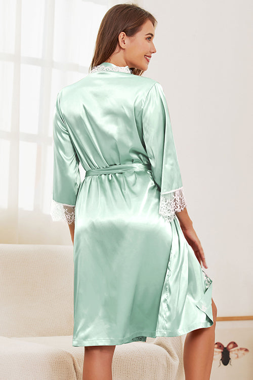 SHEKINI Satin Silk Lace Robes Pajamas Set