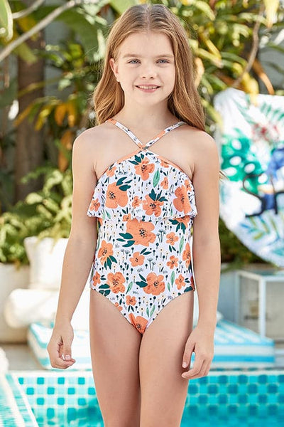 One Piece Sleeveless Swimsuits Kids Bikini Swimwear Contrast Color