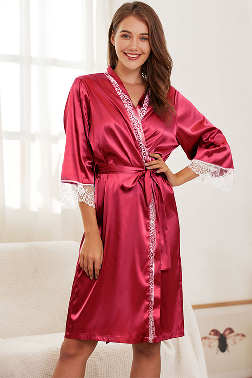 SHEKINI Satin Silk Lace Robes Pajamas Set