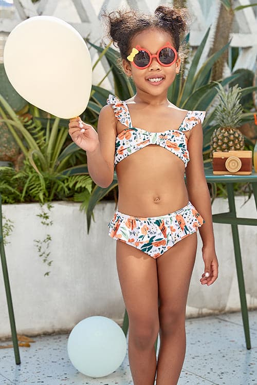Girls Bathing Suits Flora Ruffle Kid Bikini Set 6-14 Years